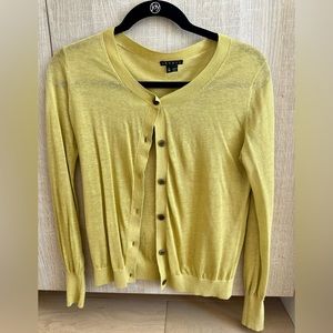 Theory Chartreuse Round-Neck Linen-Blend Cardigan, Size P